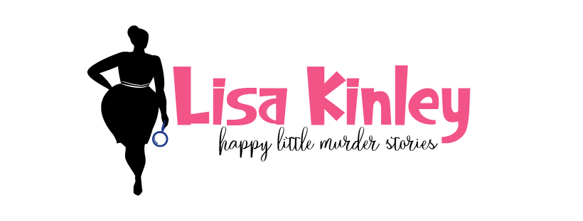 Curvy woman silhouette with text "Lisa Kinley, happy little murder stories"
